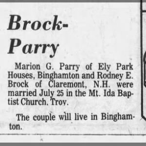 Rodney Eldorus Brock and Marion G Cundey marry